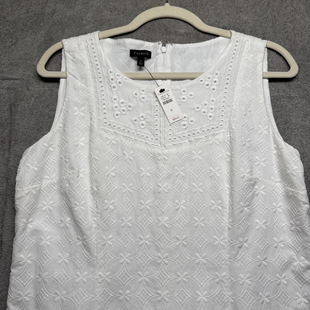 White Eyelet‎ Cotton Shift Dress Bridal Rehearsal Summer Resort Coastal Size 6